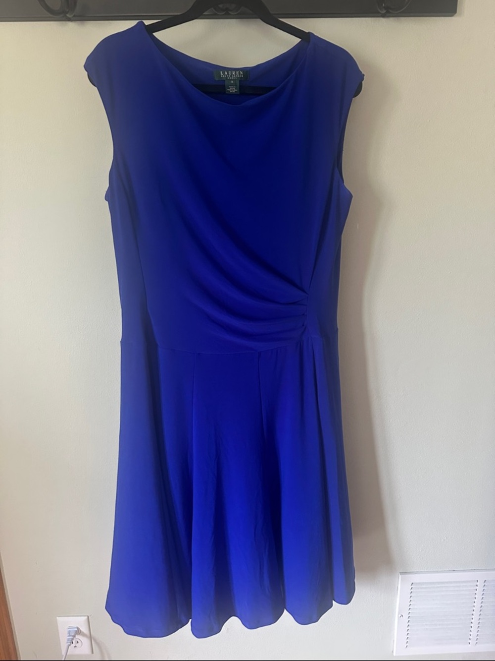 Lauren Ralph Lauren Cobalt Blue Sleeveless Draped Waist Midi Dress